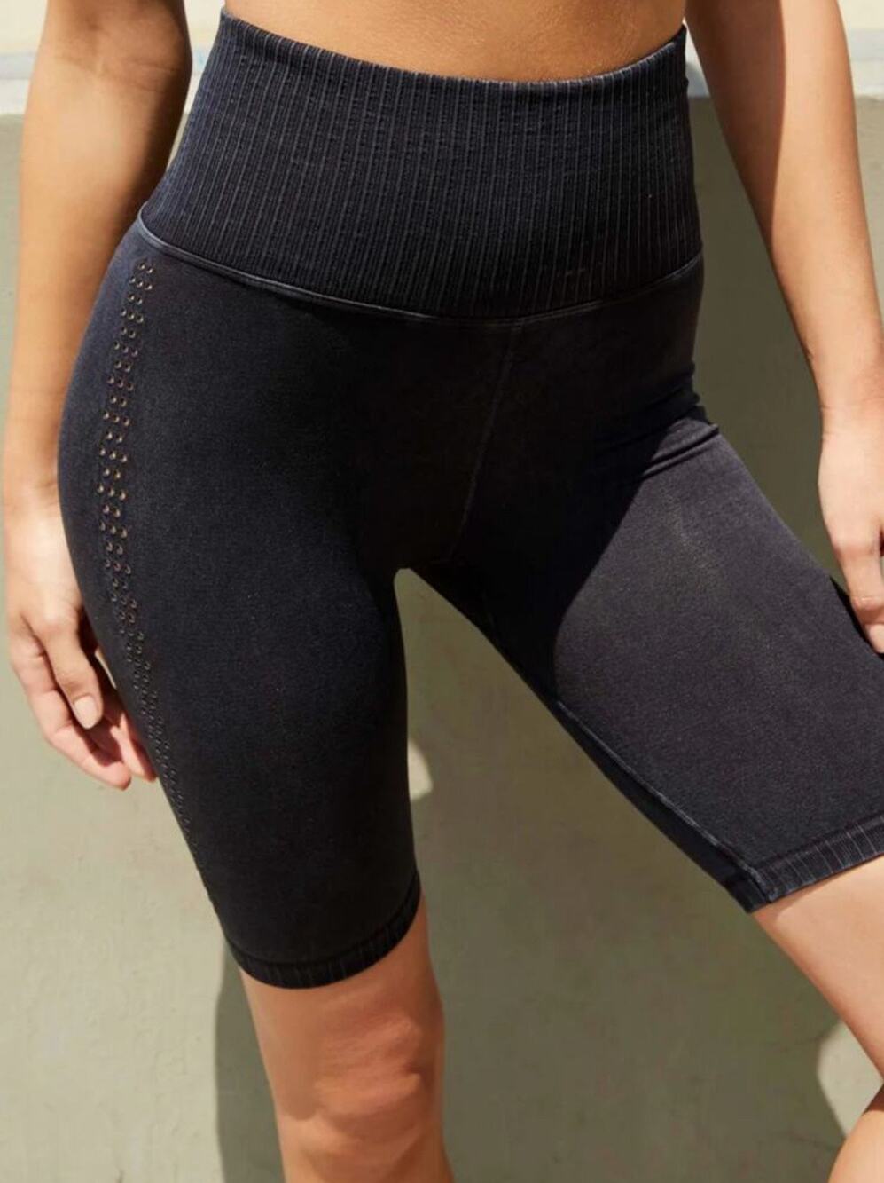 Free People Movement Good Karma Long Bike Shorts Washed Black Cutout women XS S